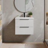 Fluted Front Wall Hung Vanity Basin Unit with Choice of Size, Colour and Handle Options