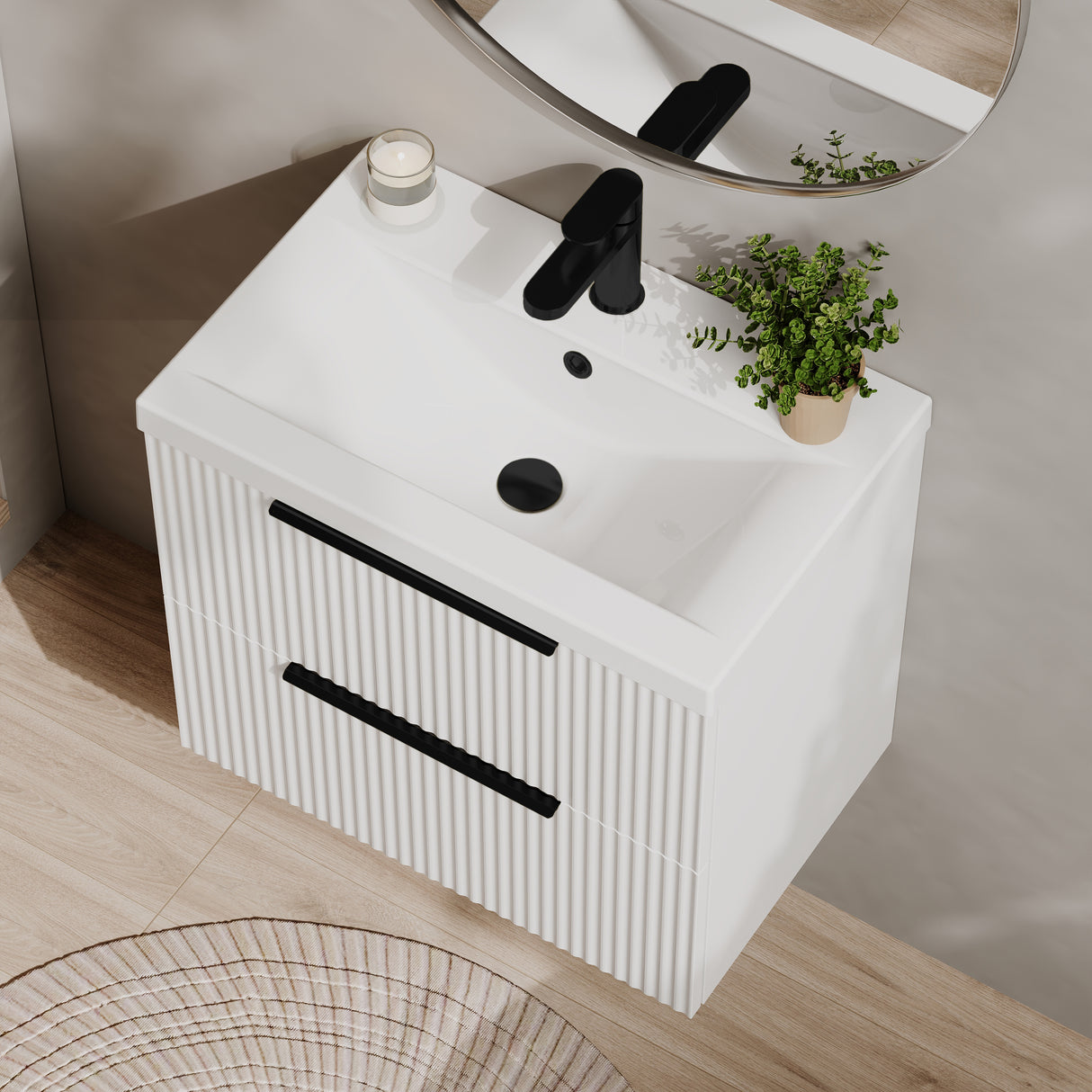 Fluted Front Wall Hung Vanity Basin Unit with Choice of Size, Colour and Handle Options