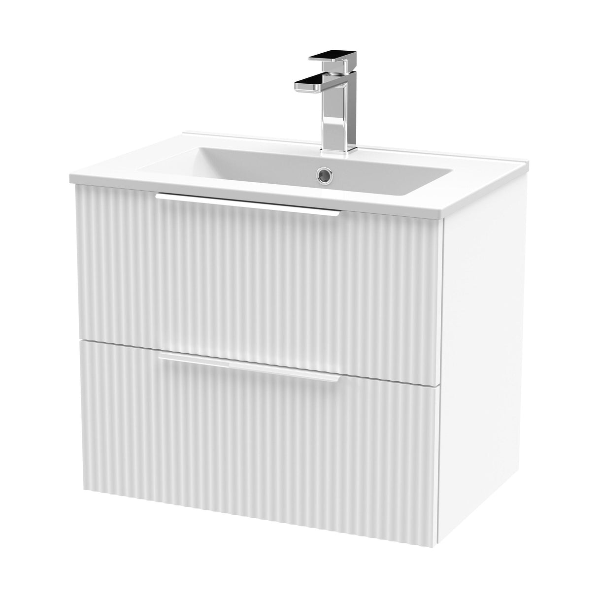 [BFFF193B] Tixall Fluted 2 Drawer Wall Hung Vanity Unit with Minimalist Basin - Choice of Size and Colour - Cutout