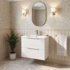 [BFFF193B] Tixall Fluted 2 Drawer Wall Hung Vanity Unit with Minimalist Basin - Choice of Size and Colour