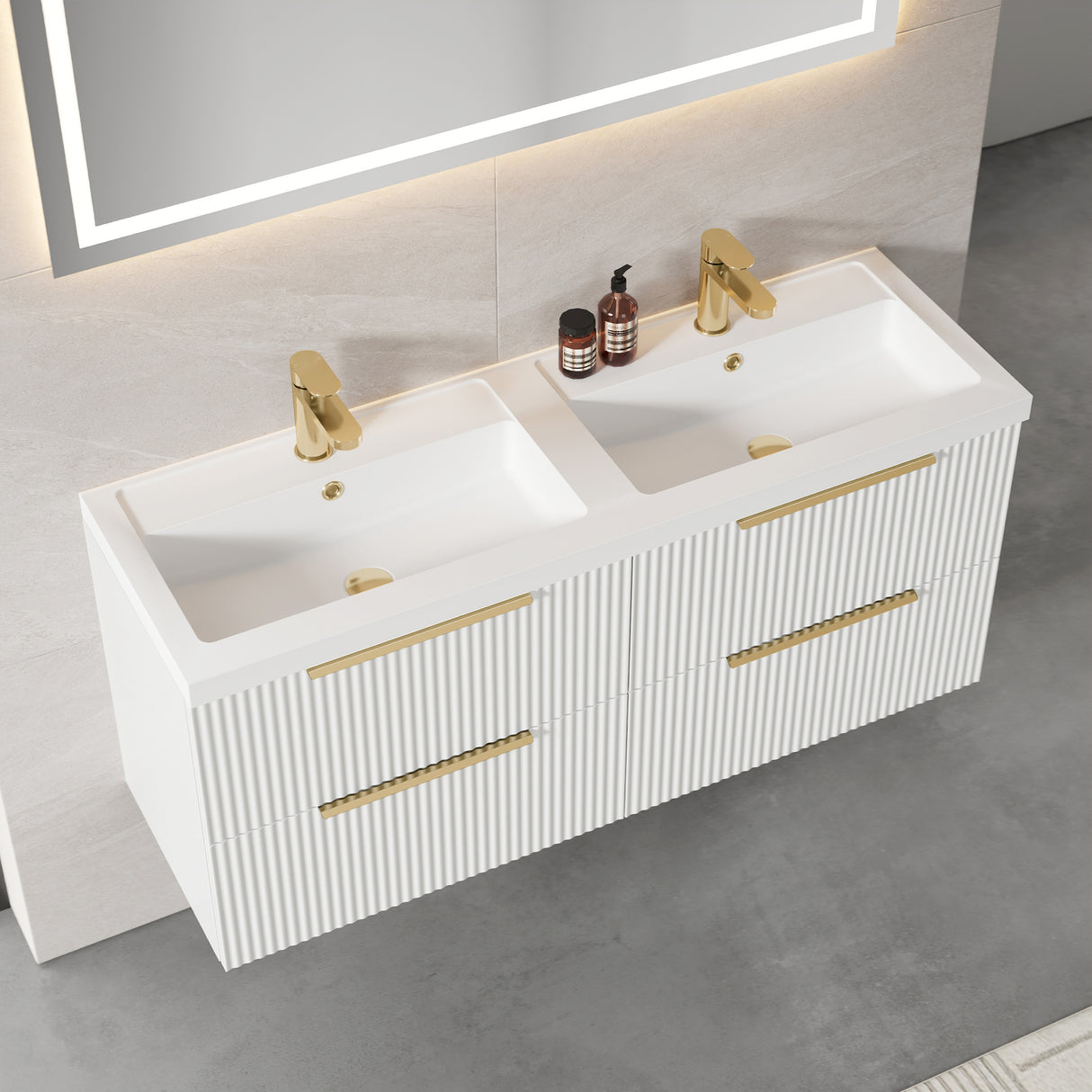 Fluted Front Wall Hung Vanity Basin Unit with Choice of Size, Colour and Handle Options