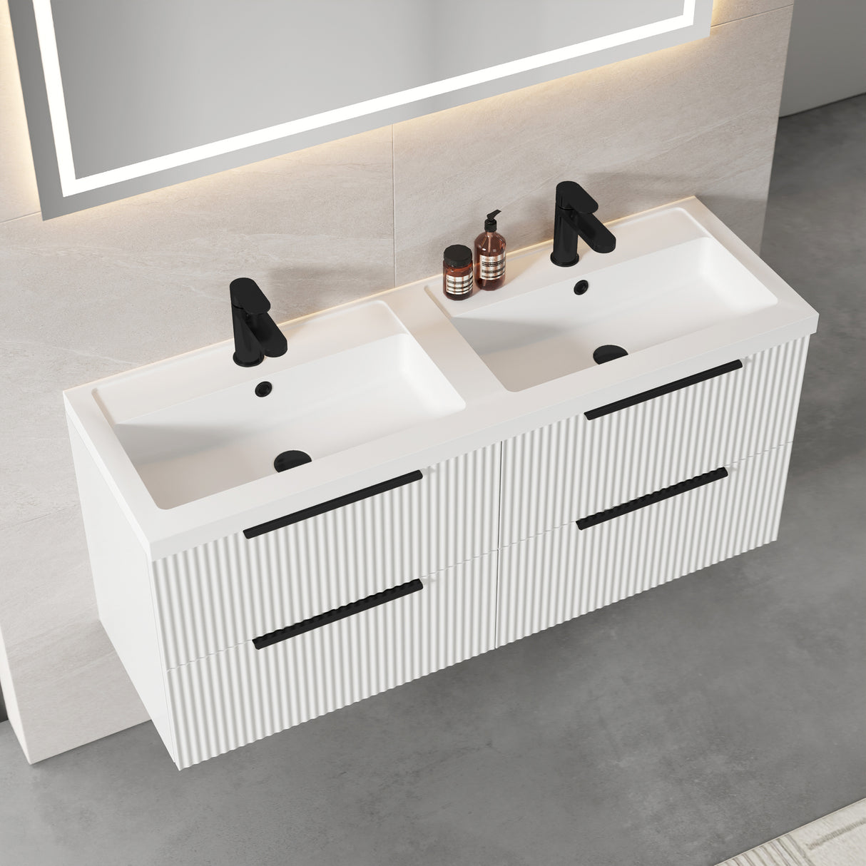 Fluted Front Wall Hung Vanity Basin Unit with Choice of Size, Colour and Handle Options