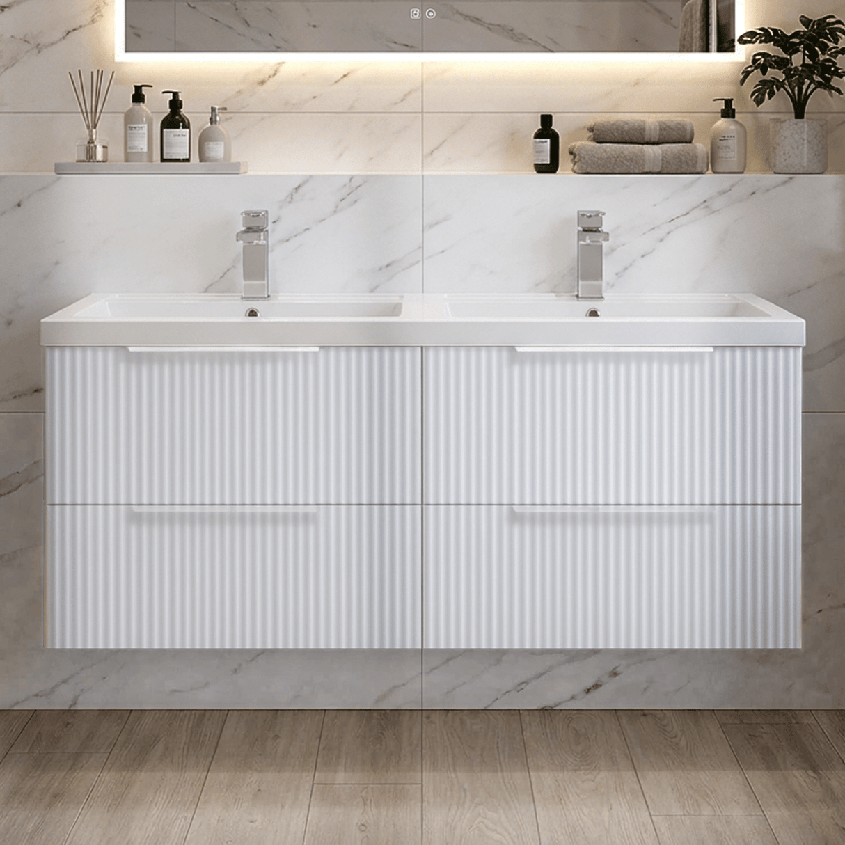 [BFFF193C] Tixall Fluted Front Wall Hung Vanity Basin Unit with Choice of Size, Colour and Handle Options - Silo