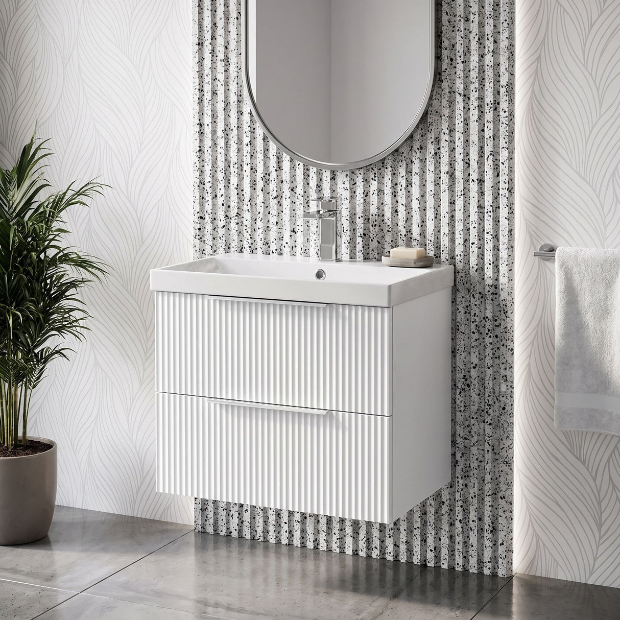 [BFFF193D] Tixall Fluted 2 Drawer Wall Hung Vanity Unit with Thin Edge Basin - Choice of Size and Colour
