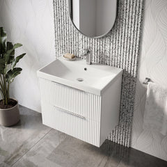 [BFFF193D] Tixall Fluted 2 Drawer Wall Hung Vanity Unit with Thin Edge Basin - Choice of Size and Colour