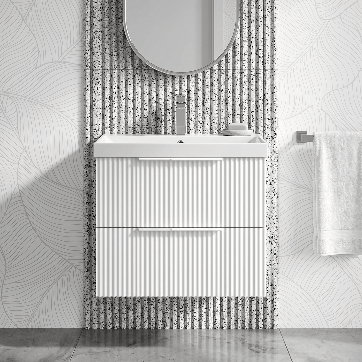 [BFFF193D] Tixall Fluted 2 Drawer Wall Hung Vanity Unit with Thin Edge Basin - Choice of Size and Colour - Silo