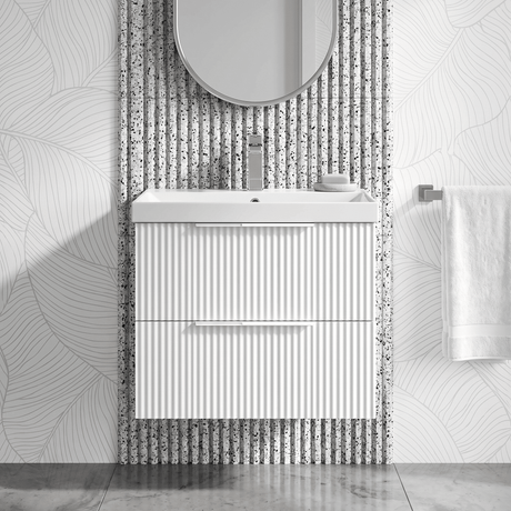 [BFFF193D] Tixall Fluted 2 Drawer Wall Hung Vanity Unit with Thin Edge Basin - Choice of Size and Colour - Silo