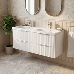 [BFFF193F] Tixall Fluted 4 Drawer Wall Hung Vanity Unit with Double Basin - Choice of Colour
