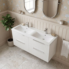 [BFFF193F] Tixall Fluted 4 Drawer Wall Hung Vanity Unit with Double Basin - Choice of Colour
