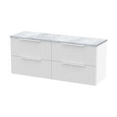 [BFFF193LBG2] Tixall Fluted 4 Drawer Wall Hung Vanity Unit with Laminate Worktop, Satin White, 1200mm - Cutout