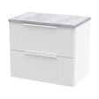 [BFFF193LBG] Tixall Fluted 2 Drawer Wall Hung Vanity Unit with Laminate Worktop, Satin White, 600mm - Cutout