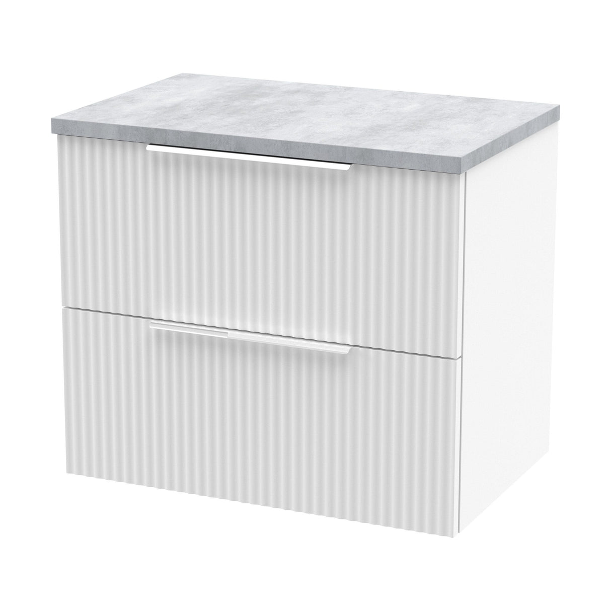 [BFFF193LBG] Tixall Fluted 2 Drawer Wall Hung Vanity Unit with Laminate Worktop, Satin White, 600mm - Cutout