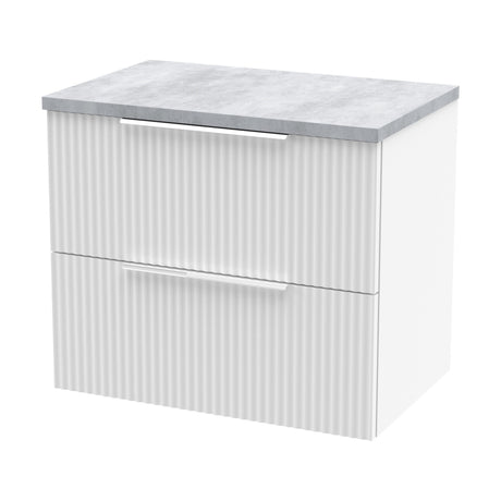 [BFFF193LBG] Tixall Fluted 2 Drawer Wall Hung Vanity Unit with Laminate Worktop, Satin White, 600mm - Cutout