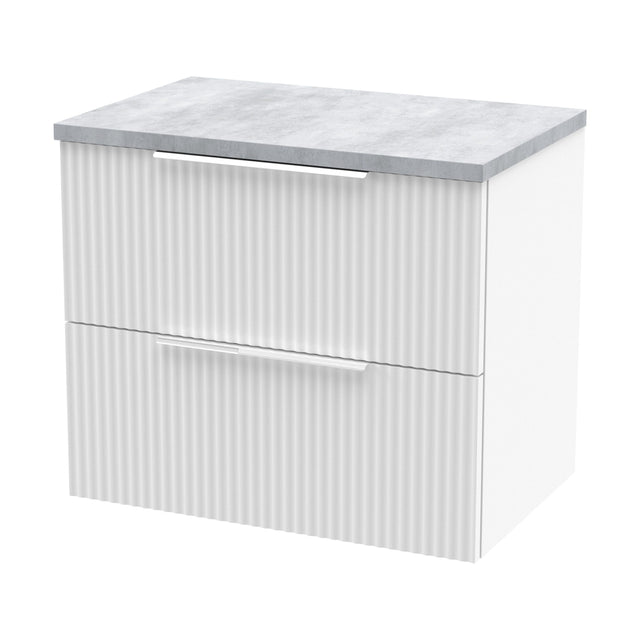 [BFFF193LBG] Tixall Fluted 2 Drawer Wall Hung Vanity Unit with Laminate Worktop, Satin White, 600mm - Cutout