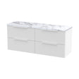 [BFFF193LCM2] Tixall Fluted 4 Drawer Wall Hung Vanity Unit with Laminate Worktop, Satin White, 1200mm - Cutout