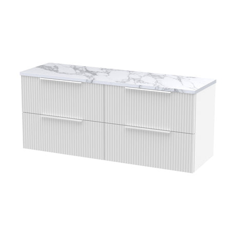 [BFFF193LCM2] Tixall Fluted 4 Drawer Wall Hung Vanity Unit with Laminate Worktop, Satin White, 1200mm - Cutout