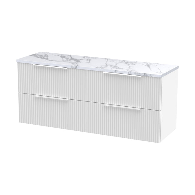 [BFFF193LCM2] Tixall Fluted 4 Drawer Wall Hung Vanity Unit with Laminate Worktop, Satin White, 1200mm - Cutout