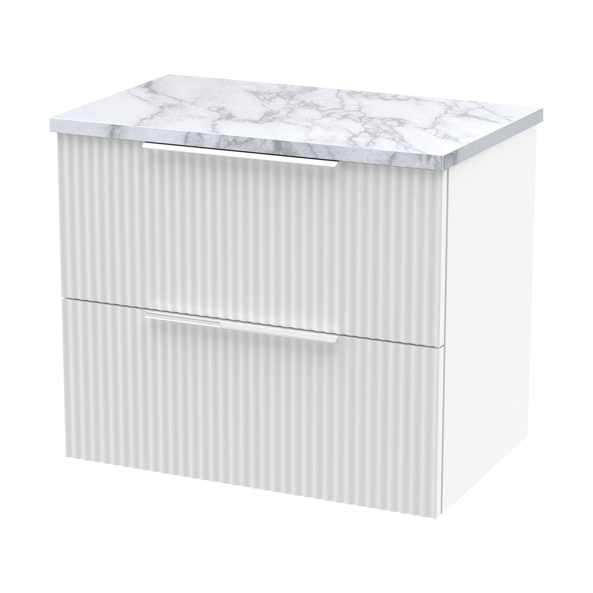 [BFFF193LCM] Tixall Fluted 2 Drawer Wall Hung Vanity Unit with Laminate Worktop, Satin White, 600mm - Cutout