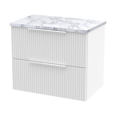 [BFFF193LCM] Tixall Fluted 2 Drawer Wall Hung Vanity Unit with Laminate Worktop, Satin White, 600mm - Cutout