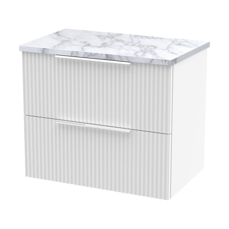 [BFFF193LCM] Tixall Fluted 2 Drawer Wall Hung Vanity Unit with Laminate Worktop, Satin White, 600mm - Cutout