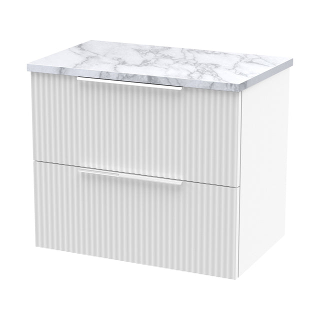 [BFFF193LCM] Tixall Fluted 2 Drawer Wall Hung Vanity Unit with Laminate Worktop, Satin White, 600mm - Cutout