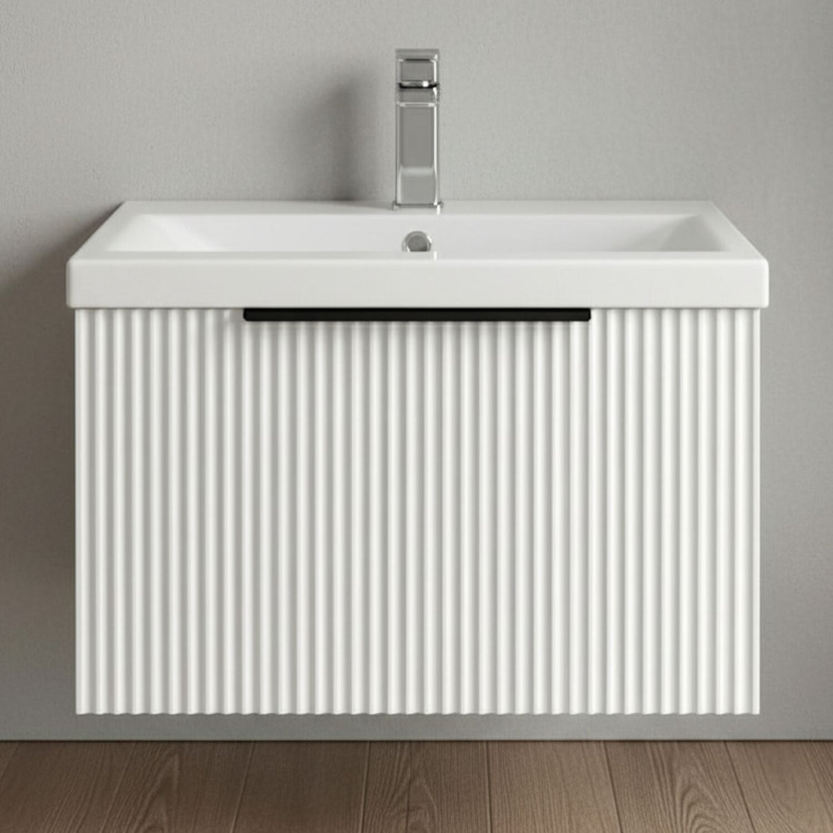 [BFFF194AH225] Tixall Fluted Front Wall Hung Vanity Basin Unit with Choice of Size, Colour and Handle Options - Silo