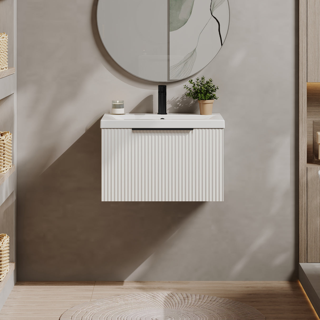 Fluted Front Wall Hung Vanity Basin Unit with Choice of Size, Colour and Handle Options