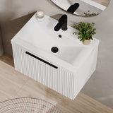 Fluted Front Wall Hung Vanity Basin Unit with Choice of Size, Colour and Handle Options