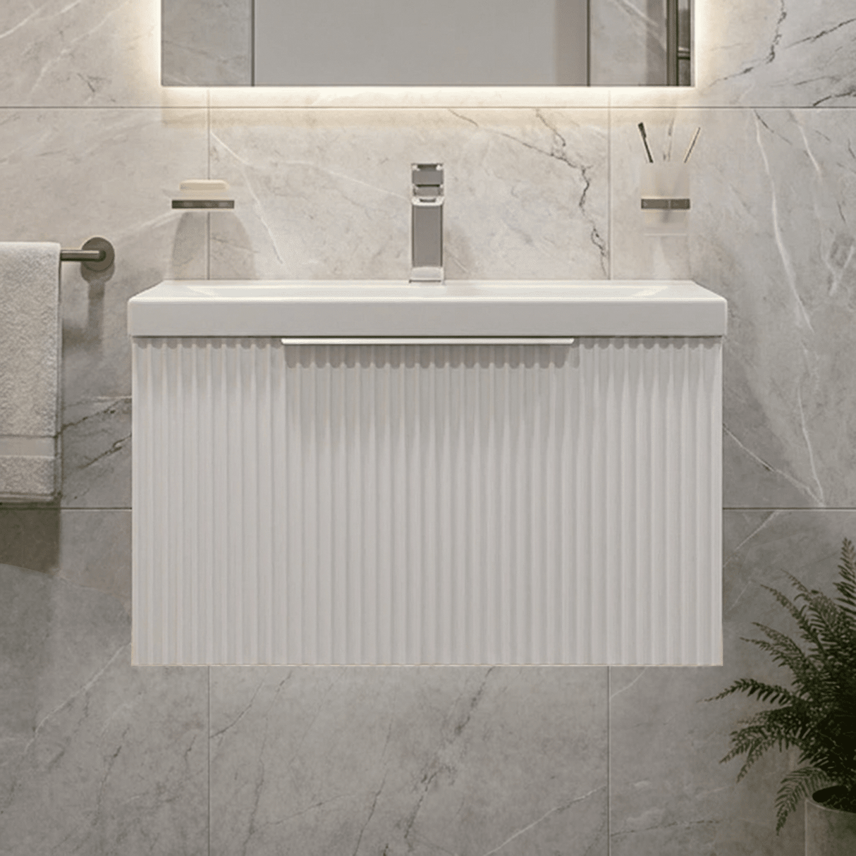 [BFFF194A] Tixall Fluted Front Wall Hung Vanity Basin Unit with Choice of Size, Colour and Handle Options - Silo