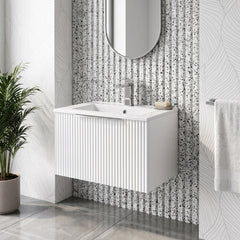 [BFFF194B] Tixall 1 Drawer Wall Hung Vanity Basin Unit with 1 Tap Hole Minimalist Ceramic Basin, Choice of Size and Colour