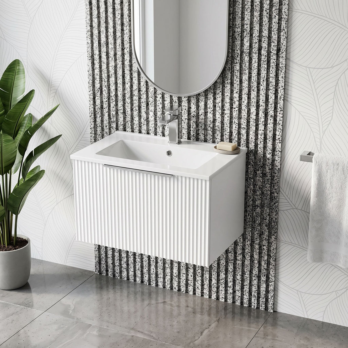 [BFFF194B] Tixall 1 Drawer Wall Hung Vanity Basin Unit with 1 Tap Hole Minimalist Ceramic Basin, Choice of Size and Colour