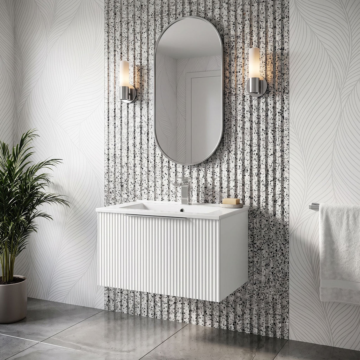 [BFFF194B] Tixall 1 Drawer Wall Hung Vanity Basin Unit with 1 Tap Hole Minimalist Ceramic Basin, Choice of Size and Colour