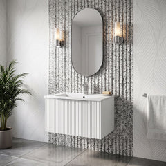[BFFF194B] Tixall 1 Drawer Wall Hung Vanity Basin Unit with 1 Tap Hole Minimalist Ceramic Basin, Choice of Size and Colour