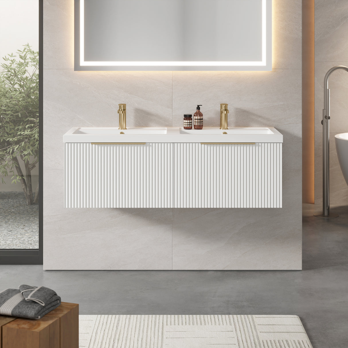 Fluted Front Wall Hung Vanity Basin Unit with Choice of Size, Colour and Handle Options