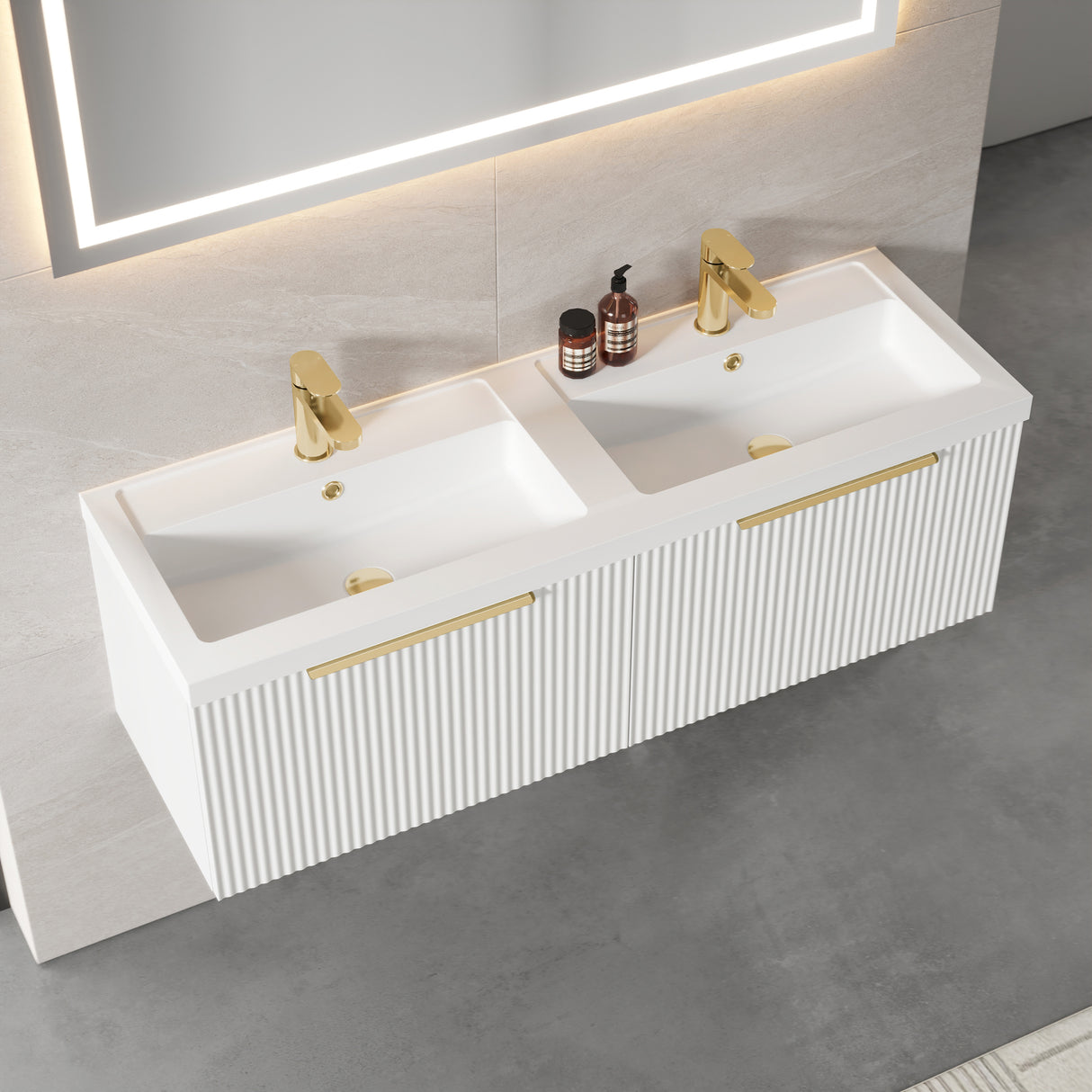 Fluted Front Wall Hung Vanity Basin Unit with Choice of Size, Colour and Handle Options