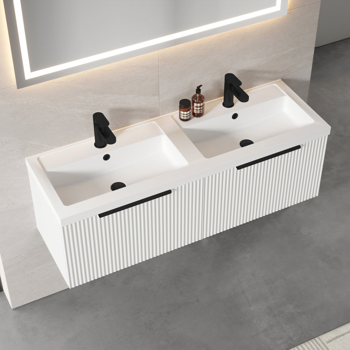 Fluted Front Wall Hung Vanity Basin Unit with Choice of Size, Colour and Handle Options