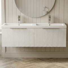 [BFFF194C] Tixall Fluted Front Wall Hung Vanity Basin Unit with Choice of Size, Colour and Handle Options - Silo