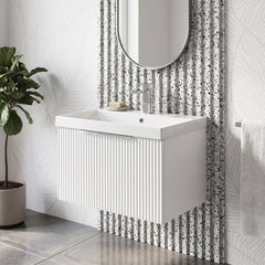 [BFFF194D] Tixall 1 Drawer Wall Hung Vanity Basin Unit with 1 Tap Hole Thin-Edge Ceramic Basin, Choice of Size and Colour