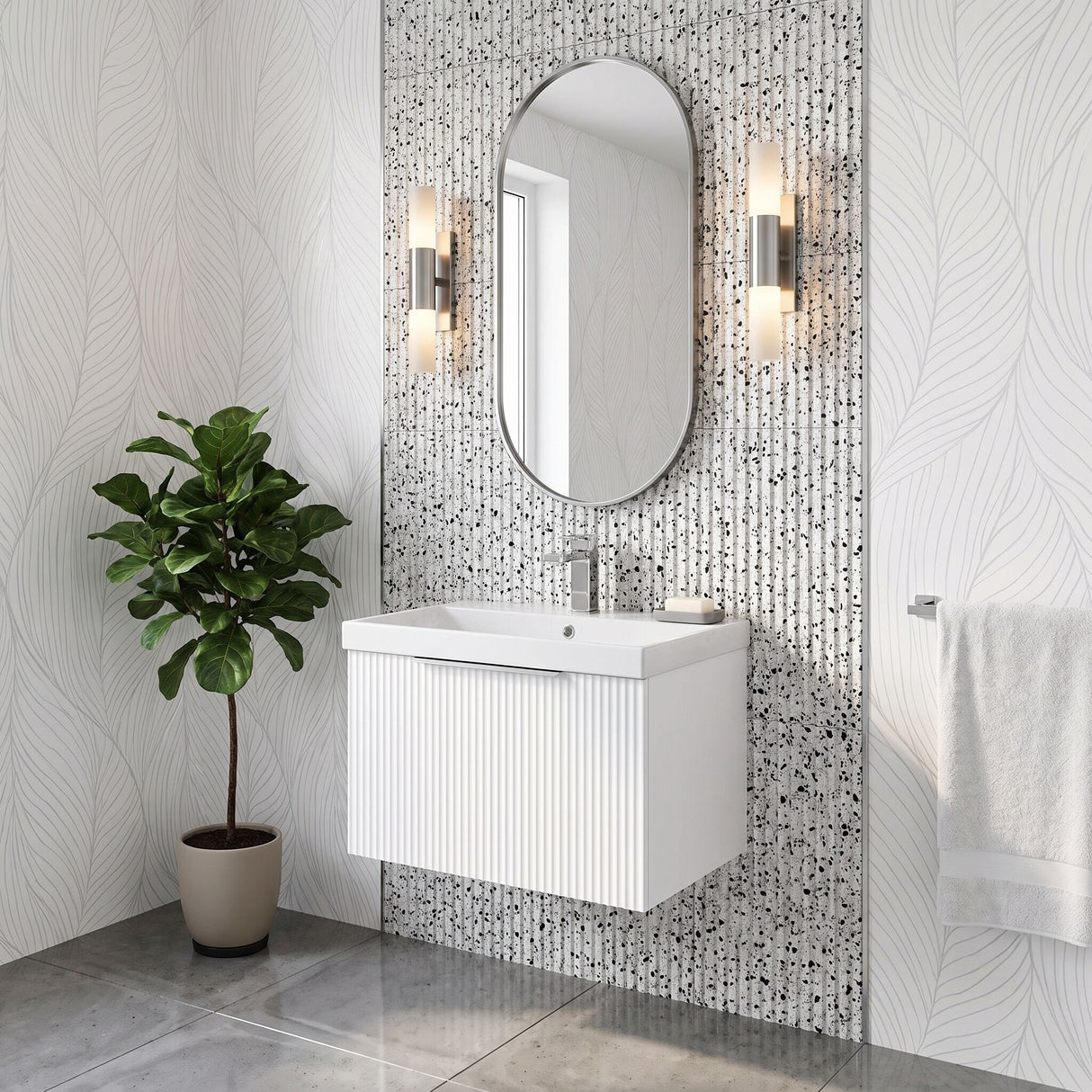 [BFFF194D] Tixall 1 Drawer Wall Hung Vanity Basin Unit with 1 Tap Hole Thin-Edge Ceramic Basin, Choice of Size and Colour