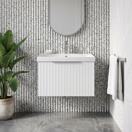 [BFFF194D] Tixall 1 Drawer Wall Hung Vanity Basin Unit with 1 Tap Hole Thin-Edge Ceramic Basin, Choice of Size and Colour - Silo