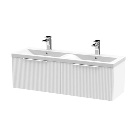[BFFF194F] Tixall Fluted 2 Drawer Wall Hung Vanity Unit with Double Basin, Satin White, 1200mm - Cutout