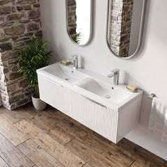 [BFFF194F] Tixall Fluted 2 Drawer Wall Hung Vanity Unit with Double Basin - Choice of Colour