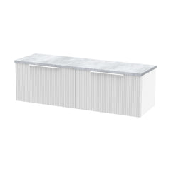 [BFFF194LBG2] Tixall Fluted 2 Drawer Wall Hung Vanity Unit with Laminate Worktop, Satin White, 1200mm - Cutout