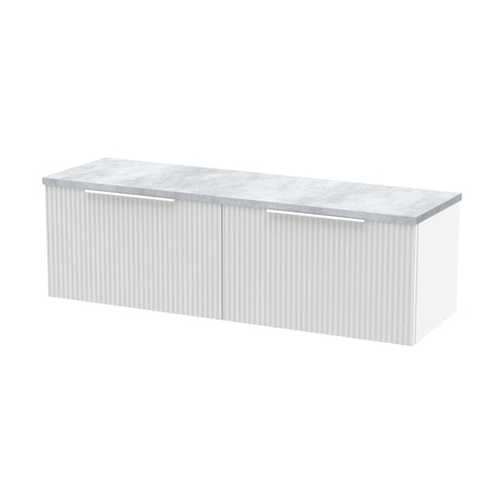 [BFFF194LBG2] Tixall Fluted 2 Drawer Wall Hung Vanity Unit with Laminate Worktop, Satin White, 1200mm - Cutout