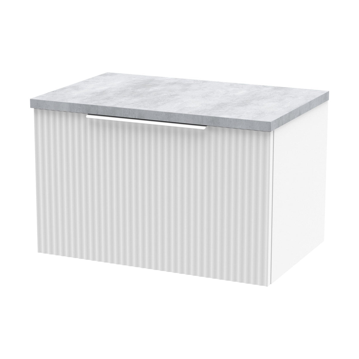 [BFFF194LBG] Tixall Fluted 1 Drawer Wall Hung Vanity Unit with Laminate Worktop, Satin White, 600mm - Cutout