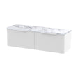 [BFFF194LCM2] Tixall Fluted 2 Drawer Wall Hung Vanity Unit with Laminate Worktop, Satin White, 1200mm - Cutout