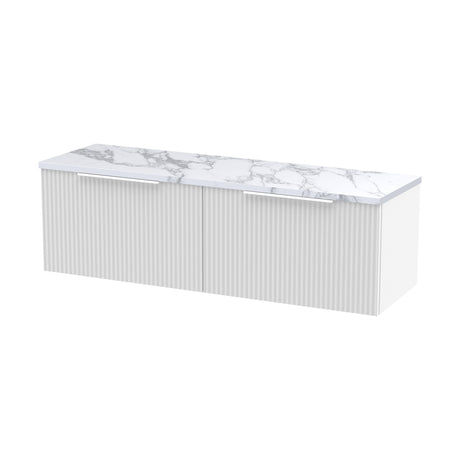 [BFFF194LCM2] Tixall Fluted 2 Drawer Wall Hung Vanity Unit with Laminate Worktop, Satin White, 1200mm - Cutout