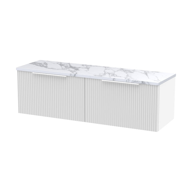 [BFFF194LCM2] Tixall Fluted 2 Drawer Wall Hung Vanity Unit with Laminate Worktop, Satin White, 1200mm - Cutout