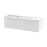 [BFFF194LCM2] Tixall Fluted 2 Drawer Wall Hung Vanity Unit with Carrera Marble Laminate Worktop - Choice of Colour - Cutout