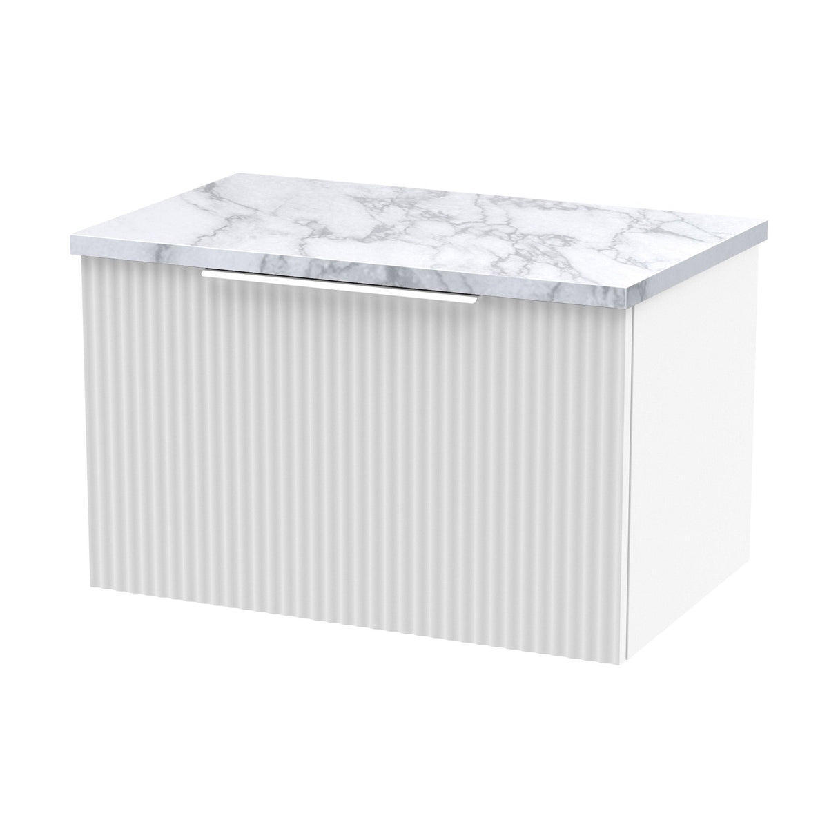 [BFFF194LCM] Tixall Fluted 1 Drawer Wall Hung Vanity Unit with Laminate Worktop, Satin White, 600mm - Cutout